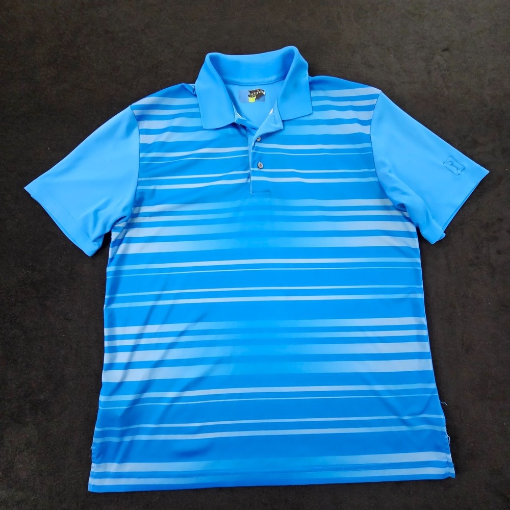 PGA Tour Golf Blue Striped Short Sleeve Peformance Polo Shirt Men's L
